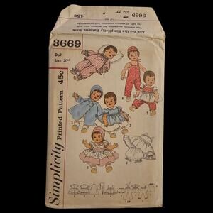 Baby Doll Clothes Sewing Pattern Simplicity 3669 Size 20" Betsy Wetsy Tiny Tears
